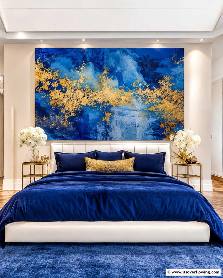 Blue and Gold Artwork - 25 Blue and Gold Bedroom Ideas for a Regal Atmosphere
