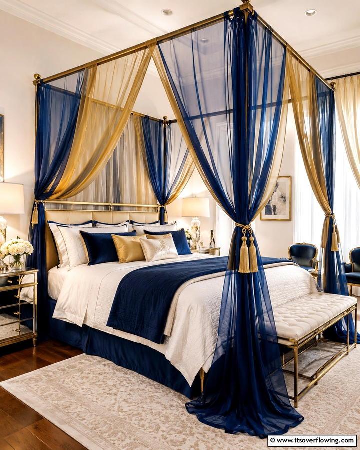 Blue and Gold Bed Canopies - 25 Blue and Gold Bedroom Ideas for a Regal Atmosphere