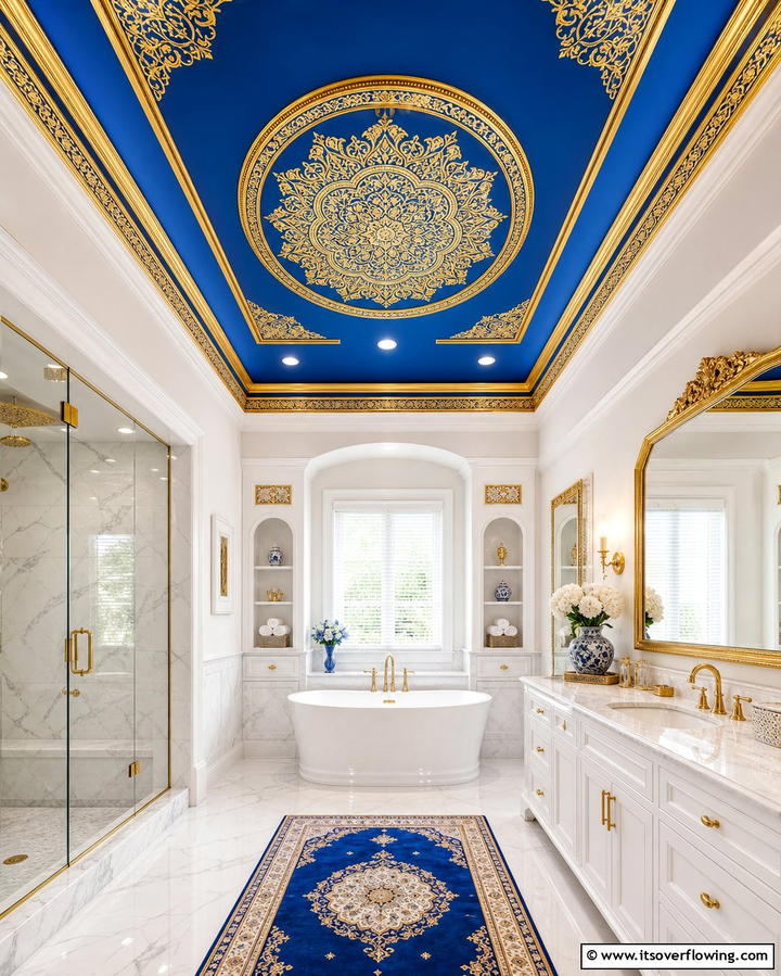 Blue and Gold Ceiling Design - 25 Blue and Gold Bathroom Ideas for a Luxurious Retreat