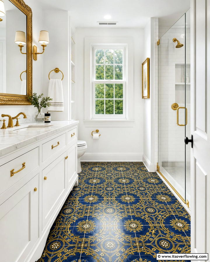 Blue and Gold Floor Tiles - 25 Blue and Gold Bathroom Ideas for a Luxurious Retreat