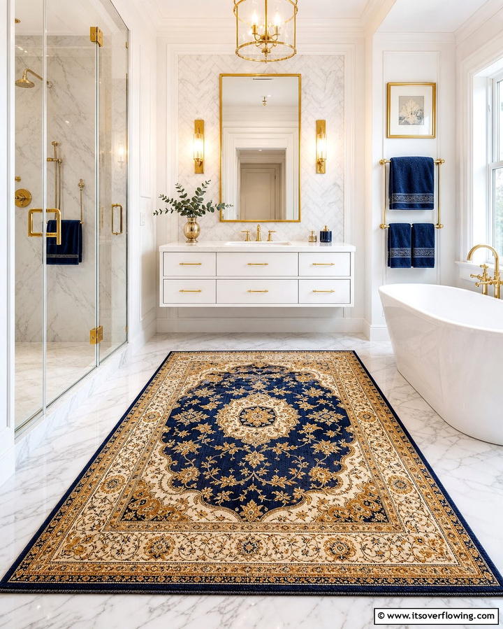 Blue and Gold Patterned Rugs - 25 Blue and Gold Bathroom Ideas for a Luxurious Retreat