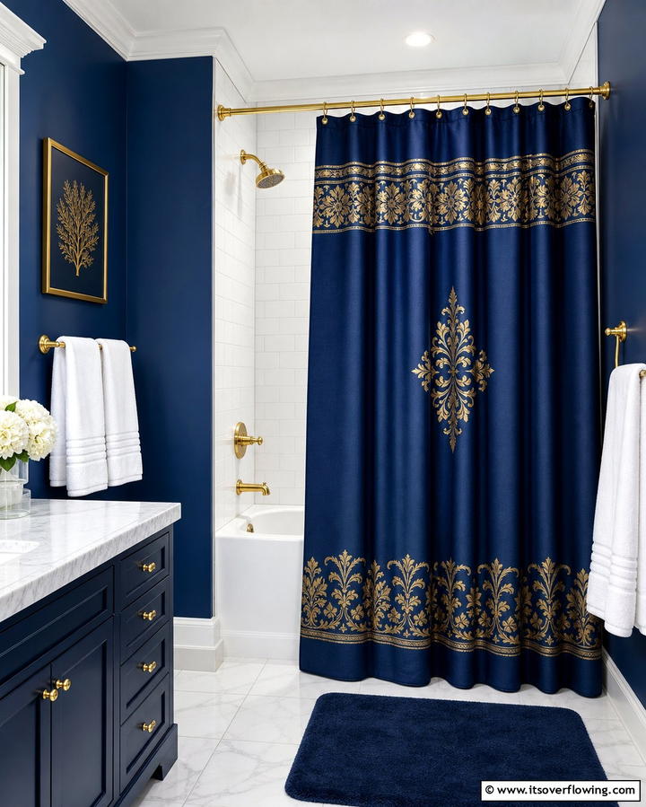 Blue and Gold Shower Curtain - 25 Blue and Gold Bathroom Ideas for a Luxurious Retreat