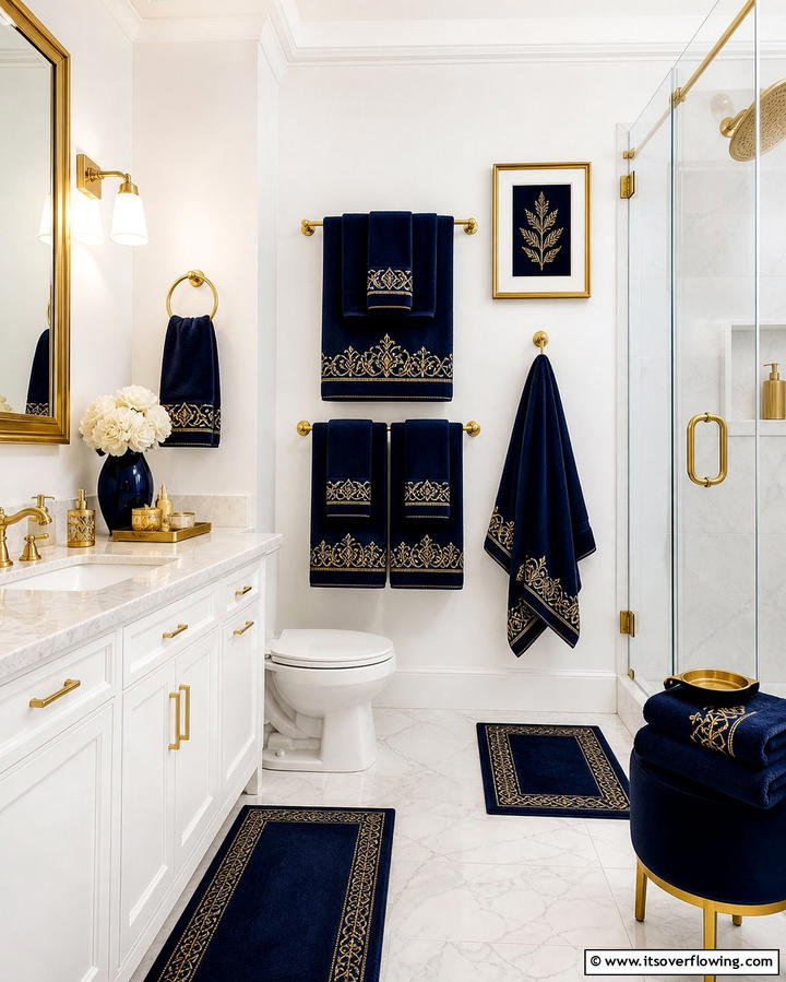 Blue and Gold Towels - 25 Blue and Gold Bathroom Ideas for a Luxurious Retreat