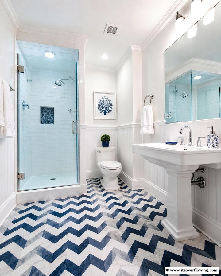 Blue and Gray Chevron Pattern - 25 Blue and Gray Bathroom Ideas for a Modern Look