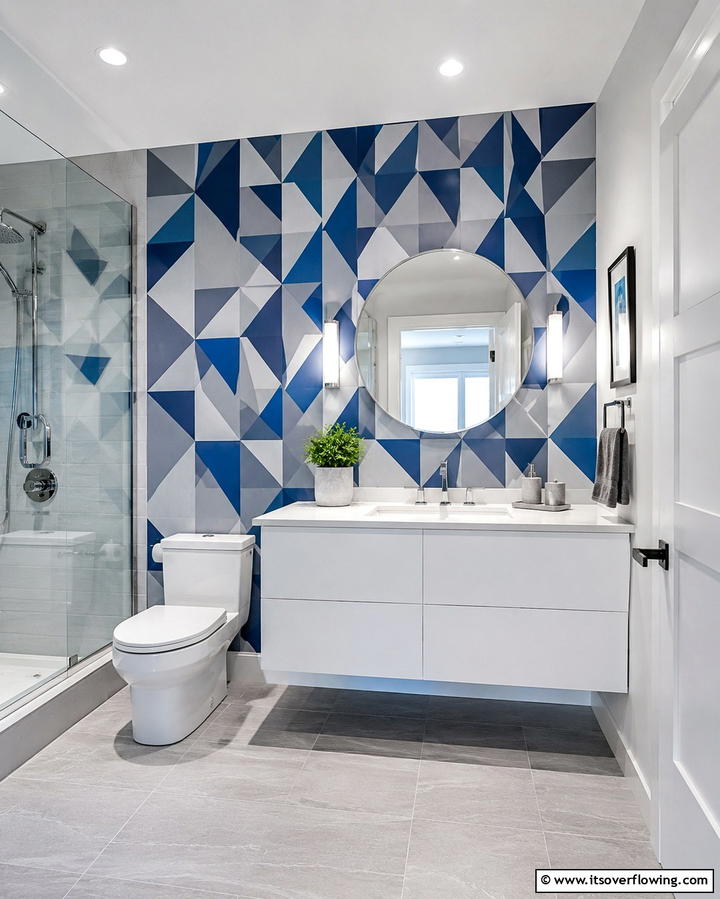 Blue and Gray Geometric Wallpaper - 25 Blue and Gray Bathroom Ideas for a Modern Look