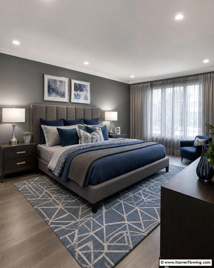 Blue and Gray Sophistication - 21 Serene Blue Bedroom Ideas for Calming Atmospheres