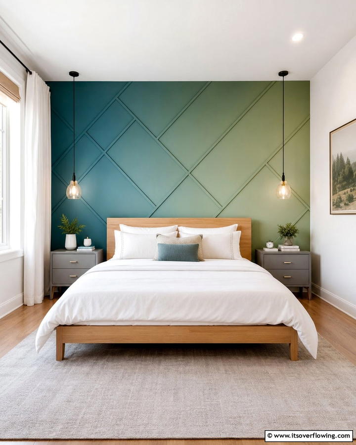 Blue and Green Accent Wall - 20 Blue and Green Bedroom Ideas- Calming Color Schemes