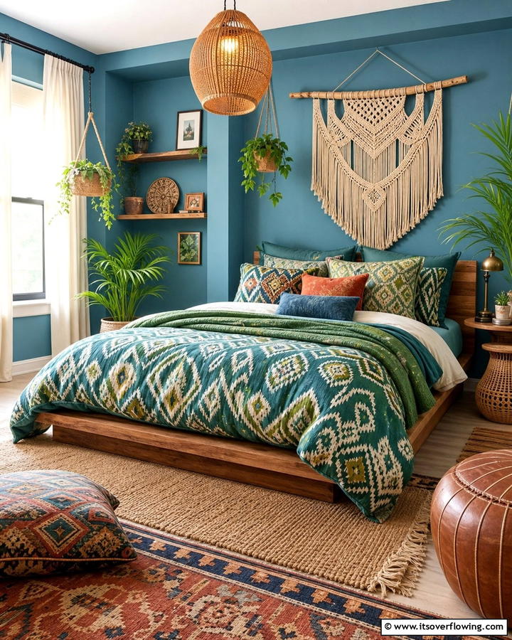 Blue and Green Bohemian Retreat - 20 Blue and Green Bedroom Ideas- Calming Color Schemes