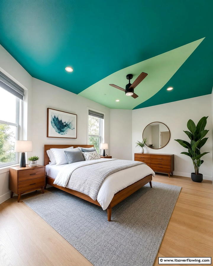Blue and Green Ceiling Accent - 20 Blue and Green Bedroom Ideas- Calming Color Schemes