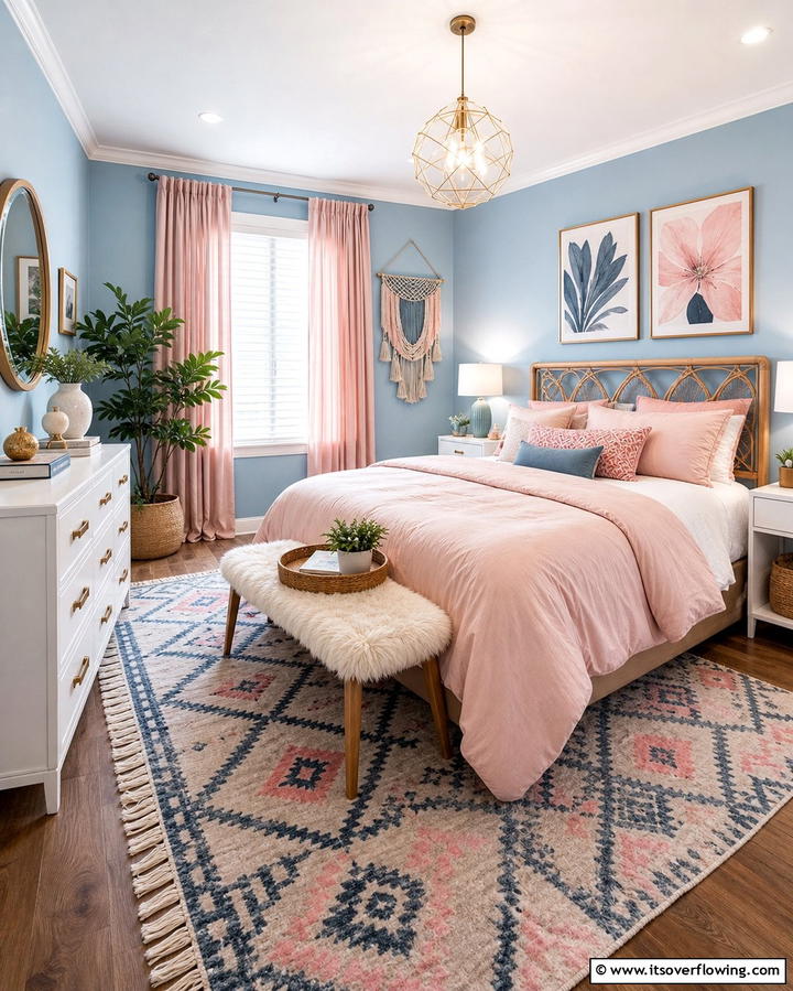Blue and Pink Combination - 25 Girls Blue Bedroom Ideas- Fresh & Calming Designs
