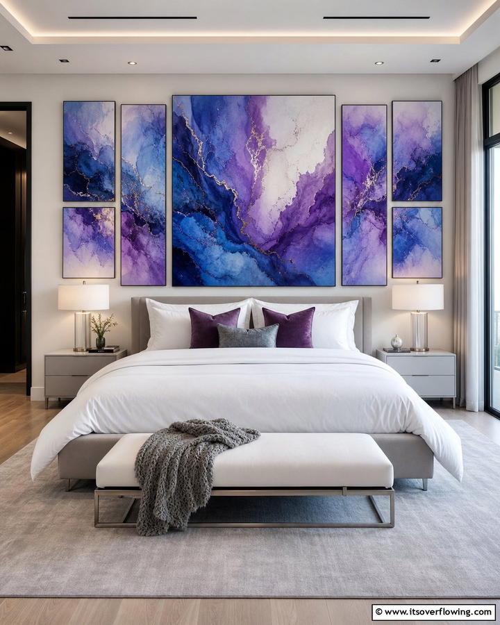 Blue and Purple Abstract Wall Art - 20 Blue and Purple Bedroom Ideas- Vibrant & Cozy Designs