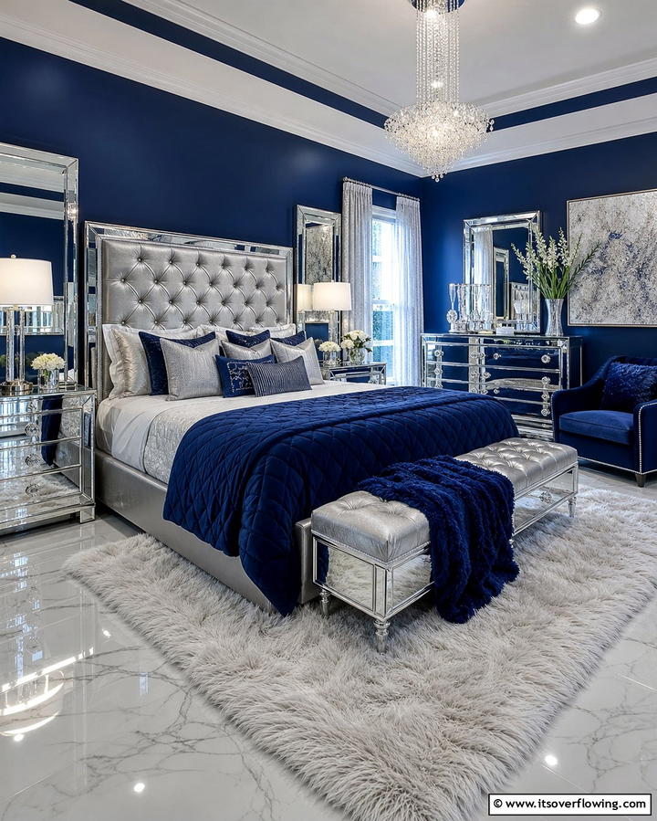 Blue and Silver Glam - 25 Girls Blue Bedroom Ideas- Fresh & Calming Designs