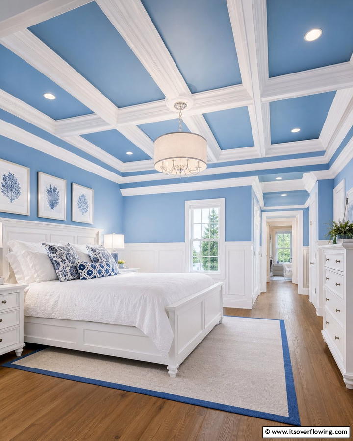Blue and White Ceiling Accent - 25 Blue and White Bedroom Ideas for a Calming Space