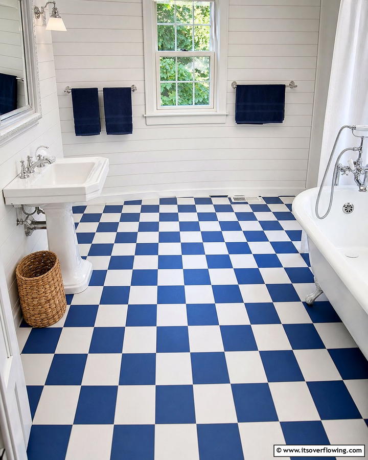 Blue and White Checkerboard Flooring - 25 Blue and White Bathroom Ideas for a Fresh Look