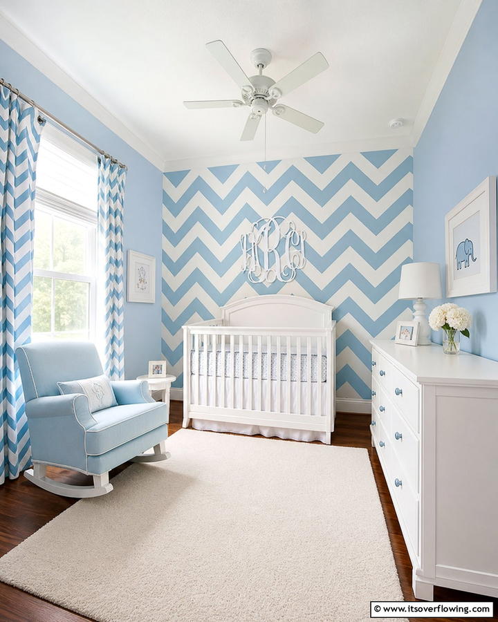 Blue and White Chevron Patterns - 25 Blue Nursery Ideas for a Calming and Serene Baby Room