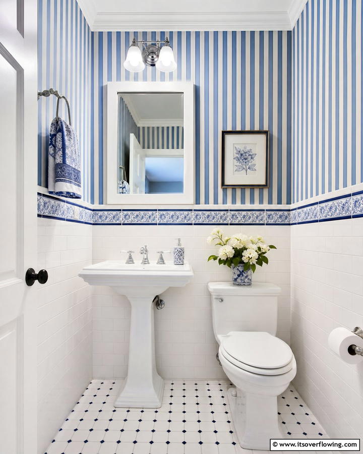 Blue and White Classic Design - 20 Blue Powder Room Ideas- Small Space, Big Style
