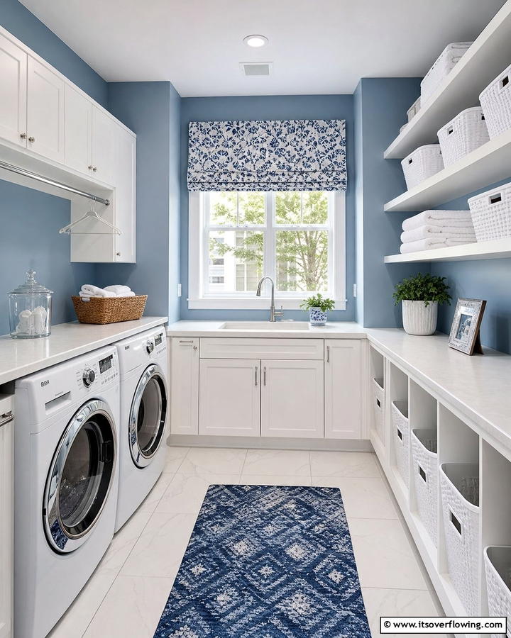 Blue and White Contrast - 25 Blue Laundry Room Ideas for a Fresh and Clean Look