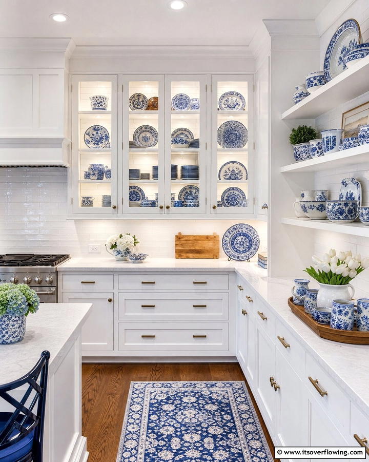 Blue and White Dishware Display - 25 Blue and White Kitchen Ideas for a Fresh and Timeless Look