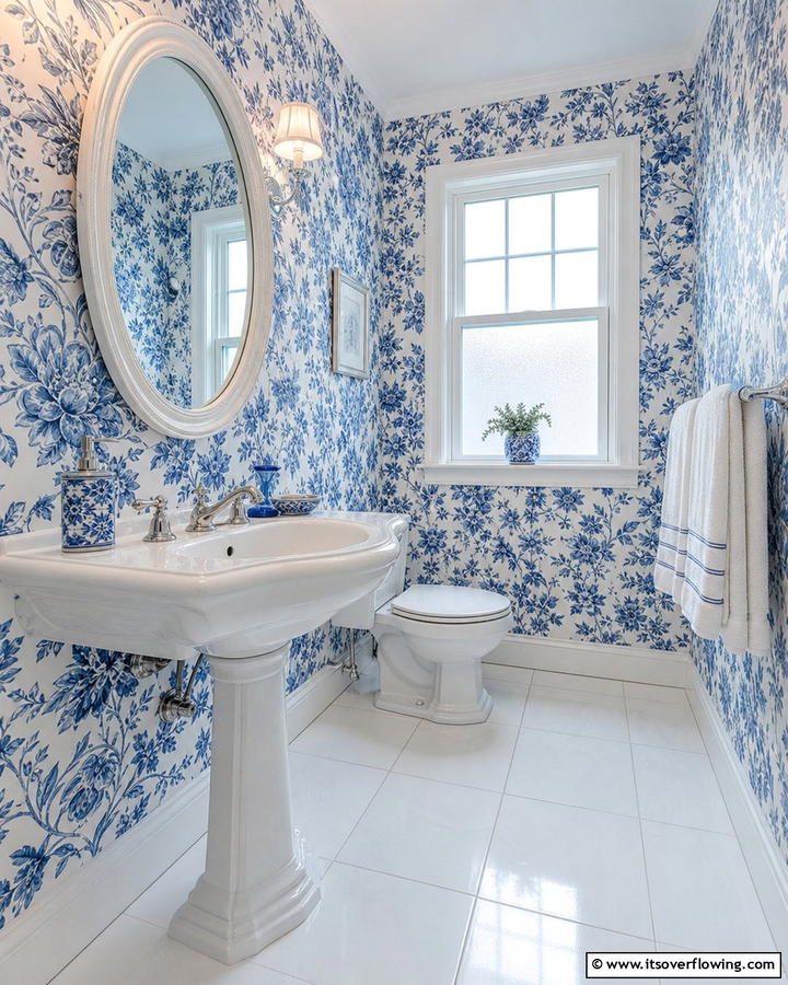 Blue and White Floral WallpaperExact - 25 Blue and White Bathroom Ideas for a Fresh Look