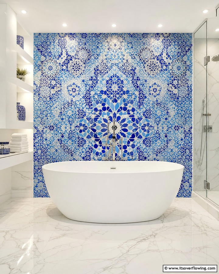 Blue and White Mosaic Tiles - 25 Blue and White Bathroom Ideas for a Fresh Look
