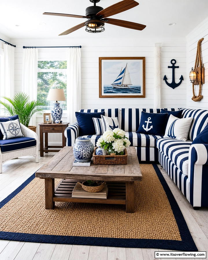 Blue and White Nautical - 21 Refreshing Blue Living Room Ideas for Vibrant Spaces