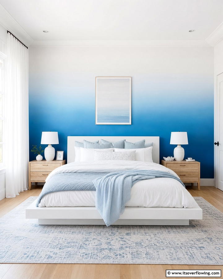 Blue and White Ombre Walls - 25 Blue and White Bedroom Ideas for a Calming Space