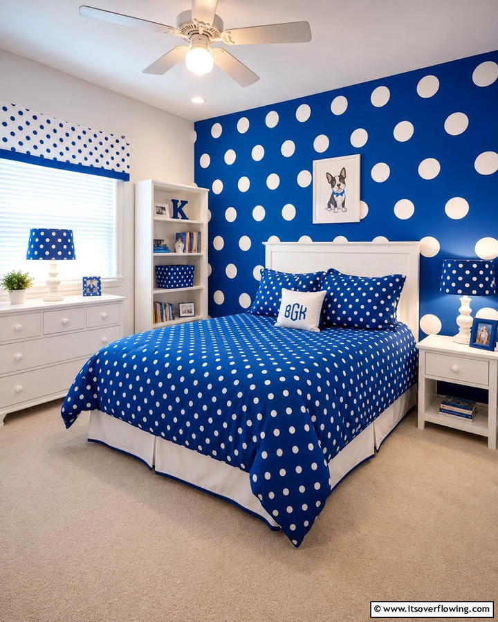 Blue and White Polka Dots - 25 Girls Blue Bedroom Ideas- Fresh & Calming Designs