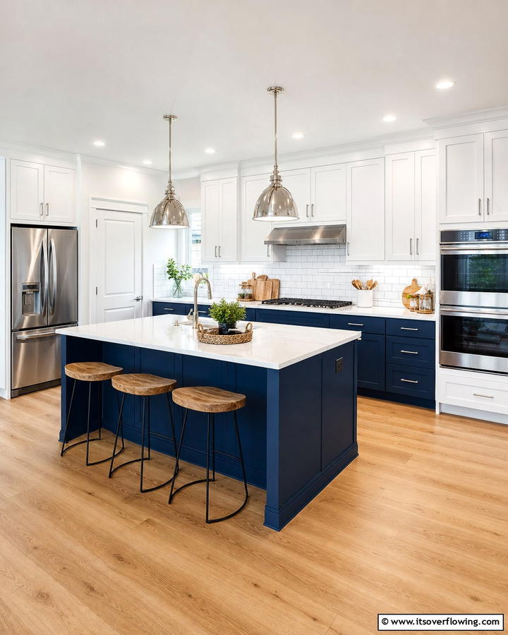 Blue and White Shaker Cabinet Combo - 21 Inviting Blue Kitchen Ideas for Coastal or Modern Themes