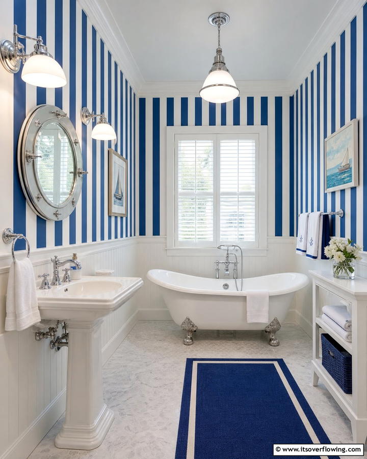 Blue and White Stripes - 25 Blue Bathroom Ideas for a Serene Retreat