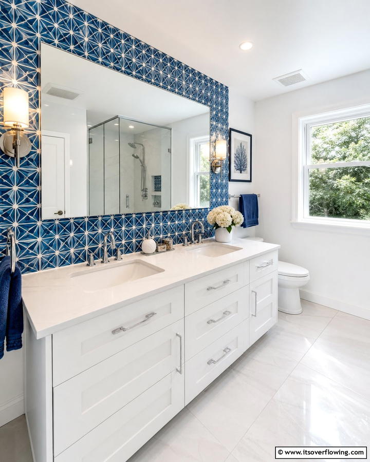 Blue and White Vanity Backsplash - 25 Blue and White Bathroom Ideas for a Fresh Look