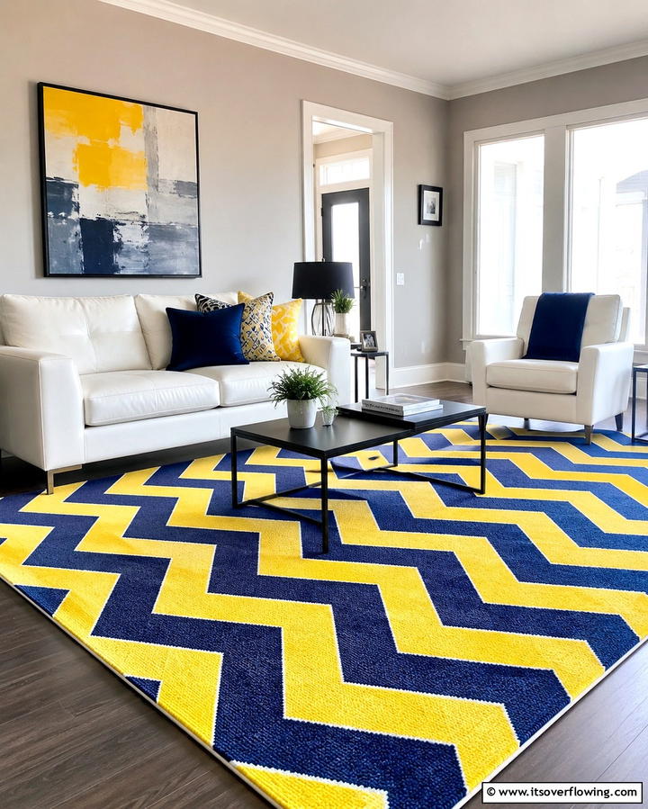 Blue and Yellow Chevron Patterns - 25 Yellow and Blue Living Room Ideas for a Fresh Look