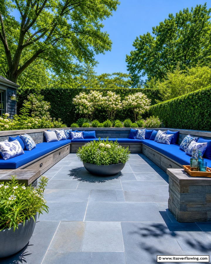 Bluestone Patio with Built In Seating for Convenience - 25 Beautiful Bluestone Patio Ideas for Outdoor Living