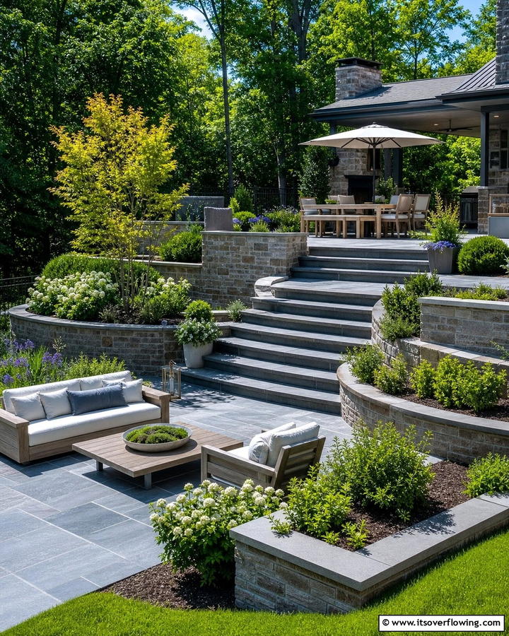 Bluestone Patio with Multi Level Design for Visual Interest - 25 Beautiful Bluestone Patio Ideas for Outdoor Living