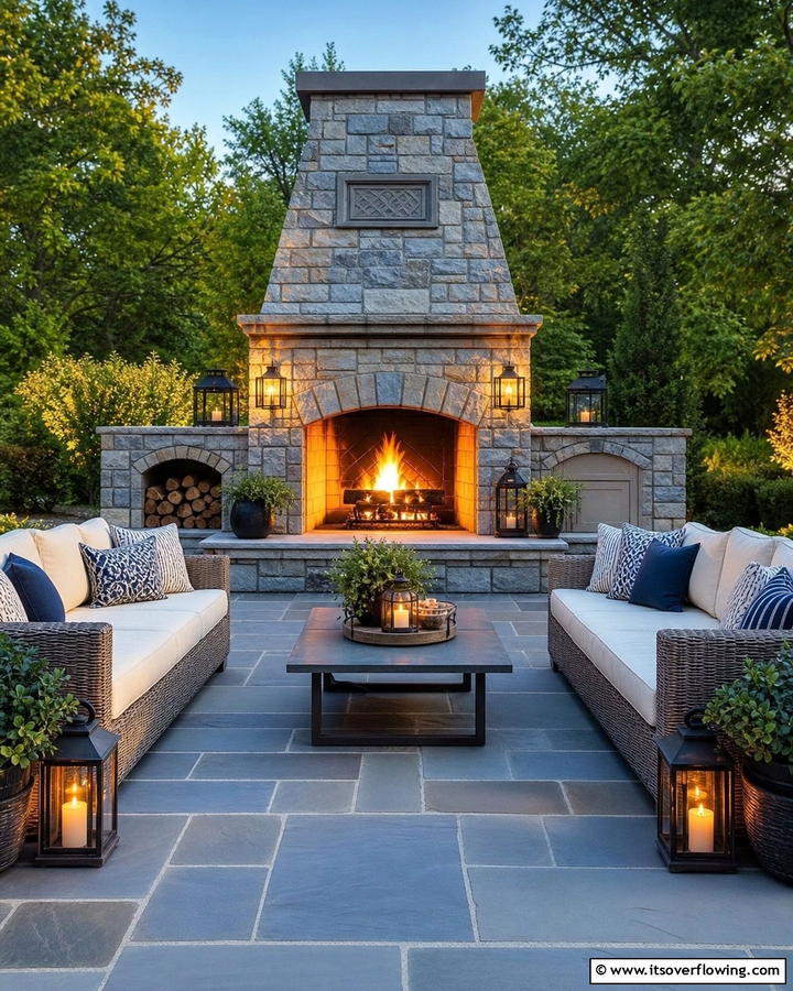 Bluestone Patio with Outdoor Fireplace for Warmth - 25 Beautiful Bluestone Patio Ideas for Outdoor Living