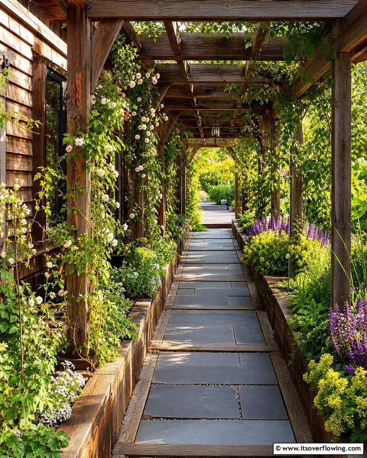 Bluestone Walkway Encased in Wooden Frames - 25 Bluestone Walkway Ideas for Your Garden