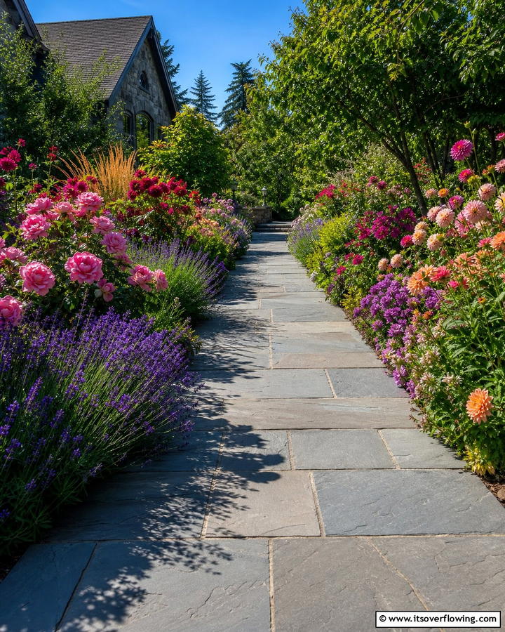 Bluestone Walkway with Flowering Plant Borders - 25 Bluestone Walkway Ideas for Your Garden