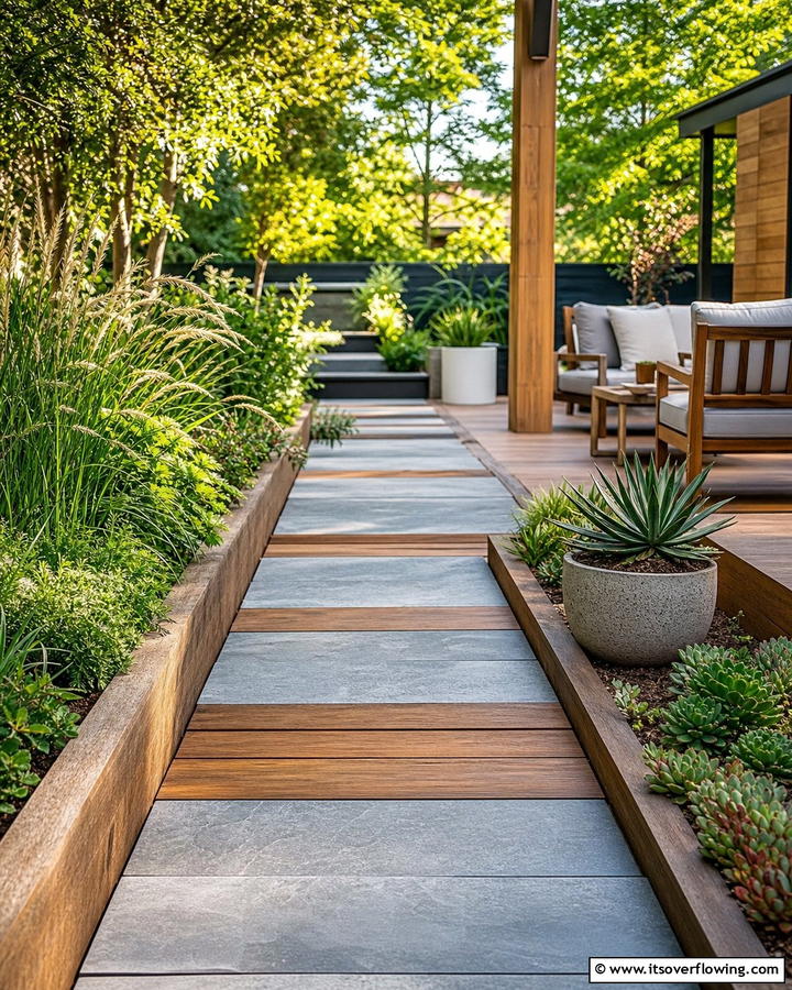 Bluestone and Wood Combination Walkway - 25 Bluestone Walkway Ideas for Your Garden