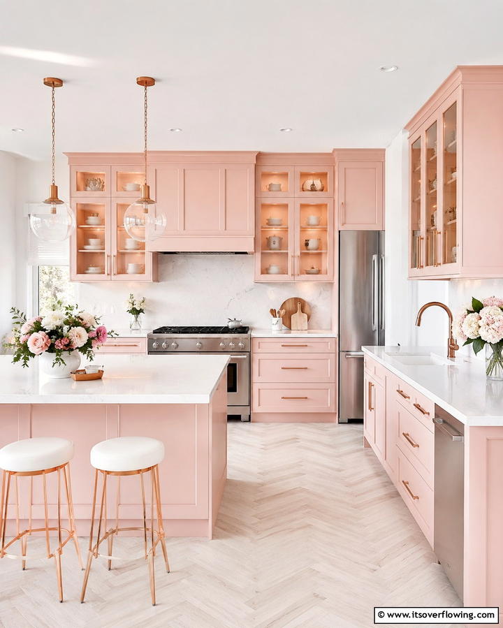 Blush Pink Cabinets for a Unique Feminine Touch - 25 Painting Kitchen Cabinet Ideas for a Fresh Look