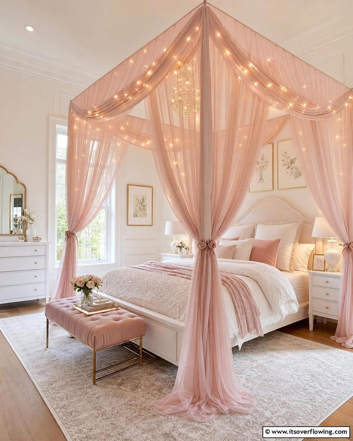 Blush Pink Canopy - 25 Dreamy Blush Pink Bedroom Ideas for a Romantic Look