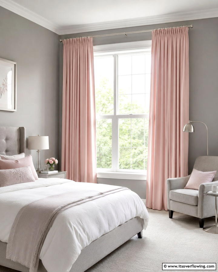 Blush Pink Curtains with Grey Walls - 25 Pink and Grey Bedroom Ideas for a Serene Space