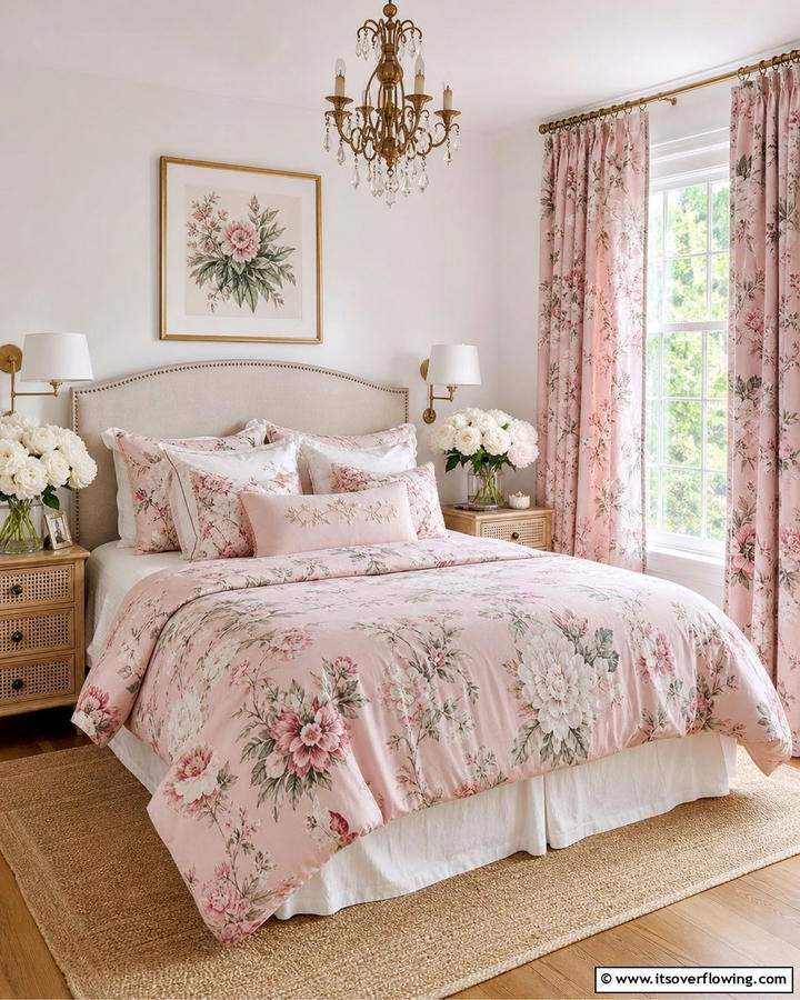 Blush Pink Floral Patterns - 25 Dreamy Blush Pink Bedroom Ideas for a Romantic Look