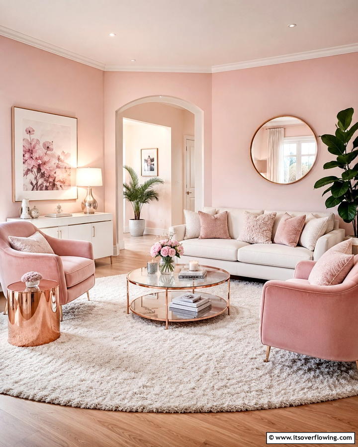 Blush Pink Harmony - 25 Monochromatic Living Room Ideas for a Sleek Look