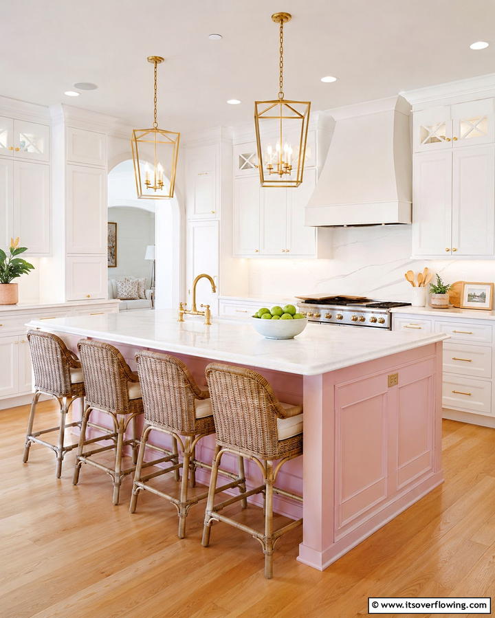 Blush Pink Kitchen Island - 30 Pink Kitchen Ideas to Refresh Your Cooking Space