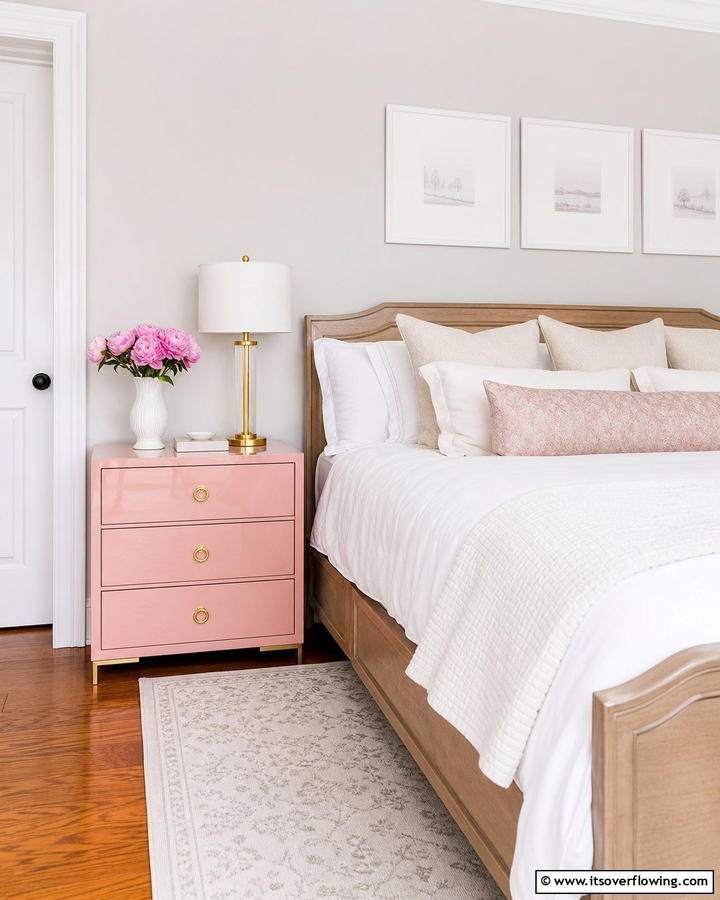 Blush Pink Nightstand - 25 Dreamy Blush Pink Bedroom Ideas for a Romantic Look