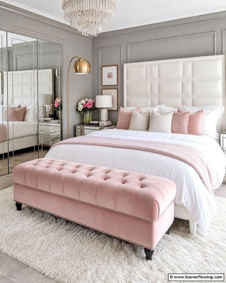 Blush Pink Ottoman - 25 Dreamy Blush Pink Bedroom Ideas for a Romantic Look