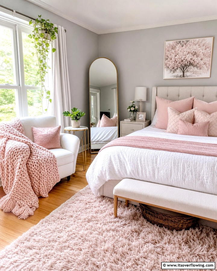 Blush Pink Throw Blanket - 25 Dreamy Blush Pink Bedroom Ideas for a Romantic Look