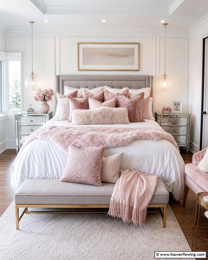Blush Pink Throw Pillows - 25 Dreamy Blush Pink Bedroom Ideas for a Romantic Look