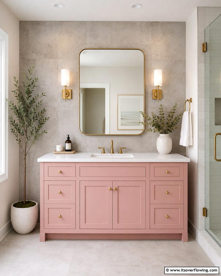 Blush Pink Vanity for a Statement - 25 Pink Bathroom Ideas for a Soft and Serene Space