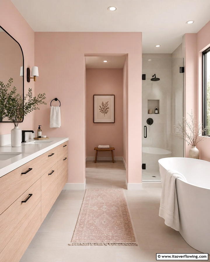 Blush Pink Walls for a Gentle Ambiance - 25 Pink Bathroom Ideas for a Soft and Serene Space