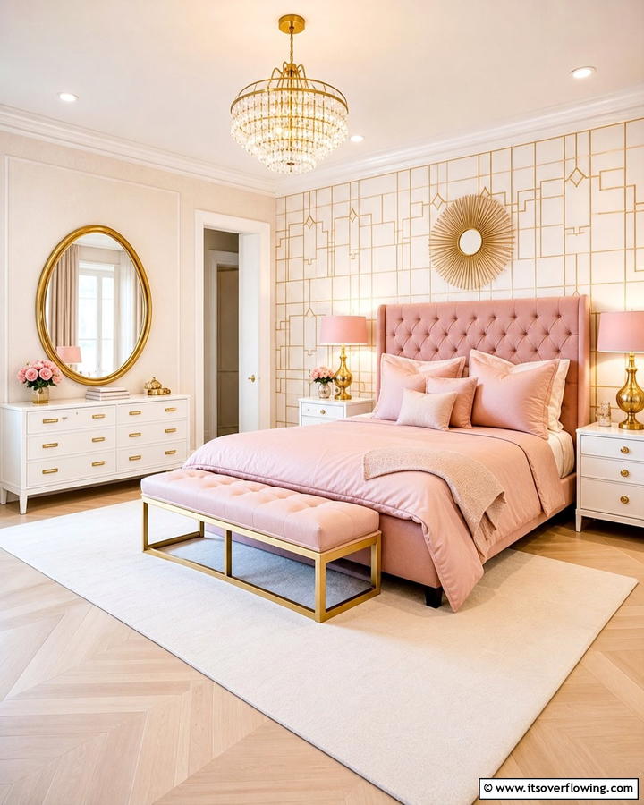 Blush Pink and Gold Accents - 25 Dreamy Blush Pink Bedroom Ideas for a Romantic Look